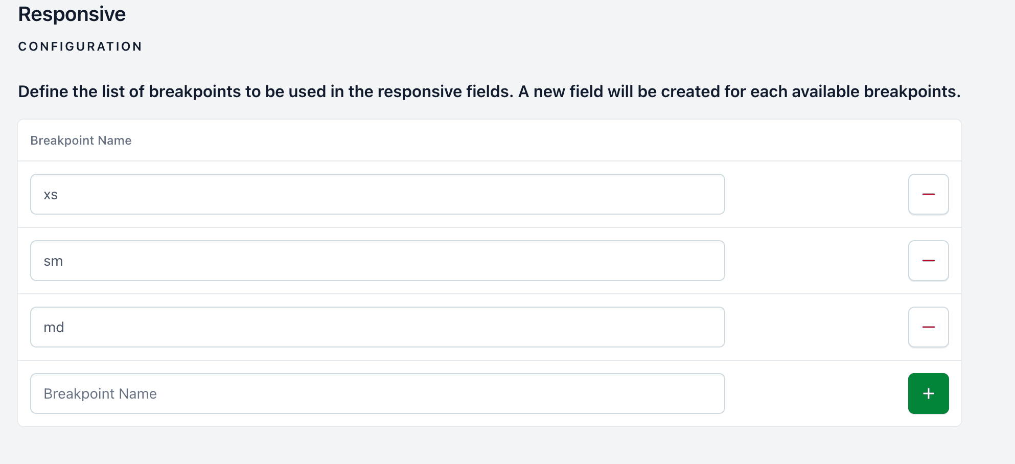 App configuration breakpoints